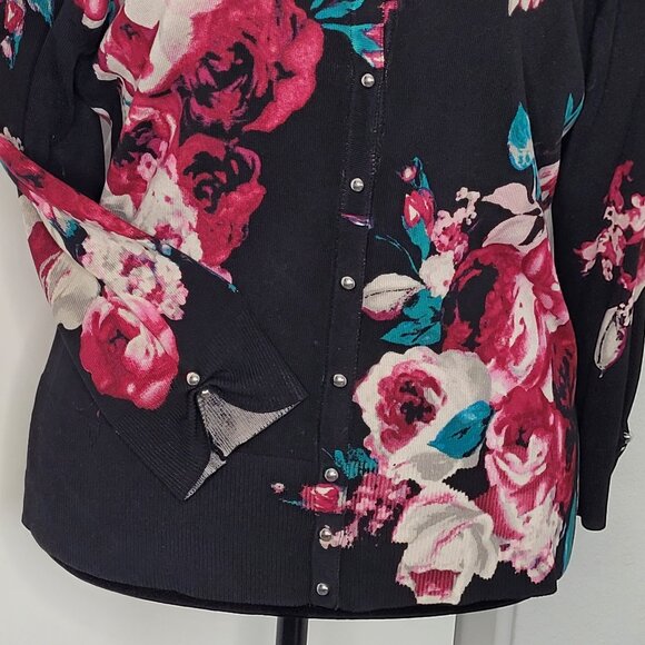 WHBM Black & Pink Floral Embellished Button-Up Cardigan – Size XL - Picture 3 of 8